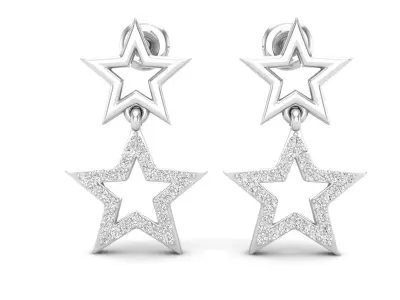 AV 634 Diamond Ladies Star Shape Dangling Drop Earrings 3D print model