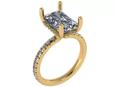 radiant shape solitaire open side shank with pave  3D print model