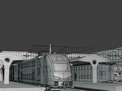 Station with doubledeck trains 3D model