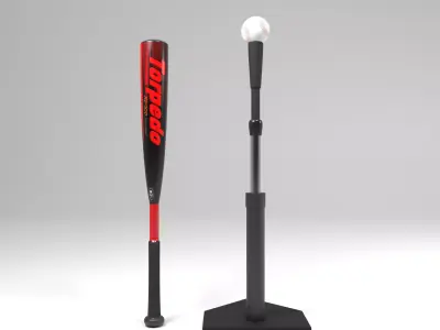 Baseball Sports Pack with Bat Tee and Ball 3D model