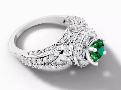 Ring 3D Model Large Center Stone Diamond Halo Design 3D print model