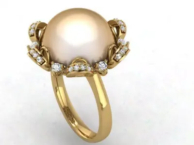 Model of a Pearl and Diamond Women Ring  3D print model