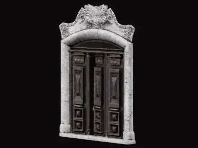 Wooden Door With a Big Concrete Ornament Low-poly 3D model