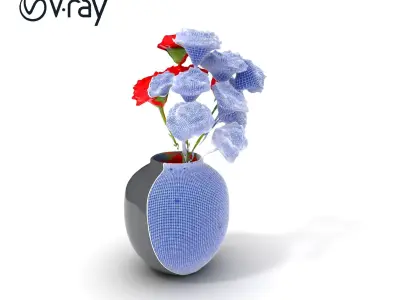 Elegant Floral Vase Model Pack with Red Blossoms Low-poly 3D model