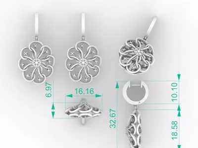 Elegant Openwork Flower Drop Earrings 3D print model