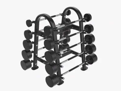 Barbell rubber set on rack 3D model