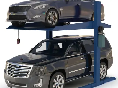 Post Parking Car Lift and Cars 3D model