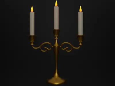 Candlestick golden candle Low-poly 3D model