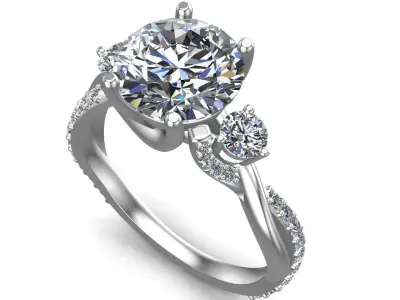 Twisted Pave Solitaire Ring 3D print model