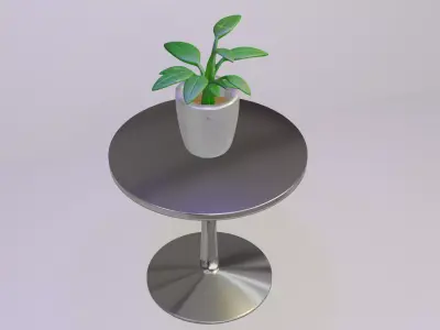Clay Pot with Leaves on Steel Table Low-poly 3D model