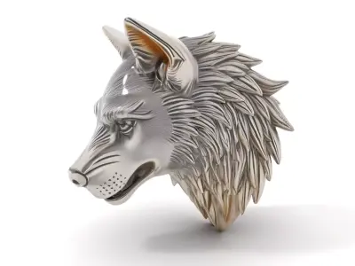 Silver Wolf Head Sculpture model pack Low-poly 3D model
