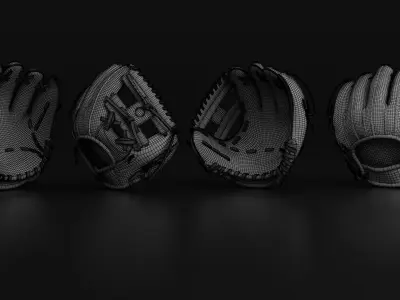 4 Baseball Gloves 3D model
