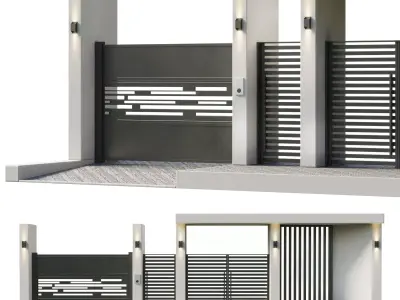 Door Outdoor entrance and fence and graden 07 Low-poly 3D model