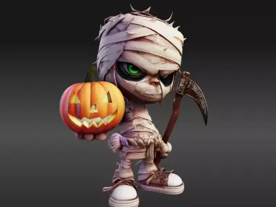 Chibi Mummy Child Figure STL File  Halloween Decoration 3D print model