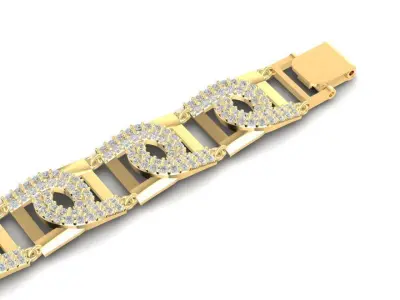 Luxury Gold Bracelet with Diamond Link Design 1348 3D print model