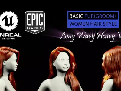 Long Wavy Heavy V3 Grooming Real-Time Hairstyle Unreal Engine 4 3D model