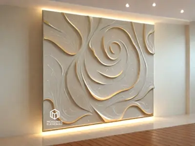 modern panel wall decor set wall relief mural CNC 104  3D model