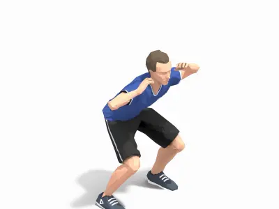 sqaat cross elbow Exercise Man Animation Low-poly 3D model