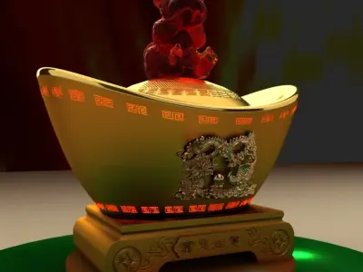 Chinese gold Ingot 3D model