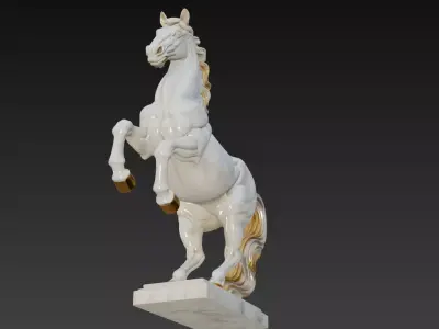 Majestic Marble Stallion - Elegant White and Gold Horse 3D Model 3D print model