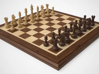 Wooden Chess Set Low-poly 3D model