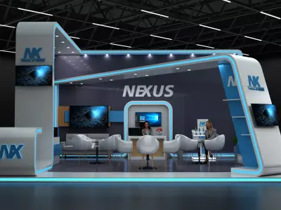 Modern Luxury Exhibition Booth 3D Model 7x7m Backwall Design 3D model