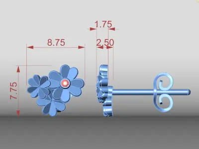 Cluster Four Leaf Clover Stud Earrings 3D Model Print Design 3D print model