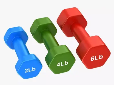 Dumbbell Set three dumbbells with different weights Low-poly 3D model