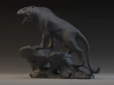 Ferocious tiger bronze stone city sculpture Ancient cultural 3D model