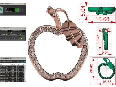 Rose Gold Apple Outline STL 3DM Pendant jp0375 3D print model