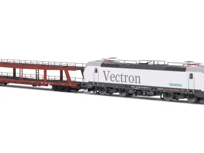 Autorack Train and Siemens Vectron Locomotive 3D model