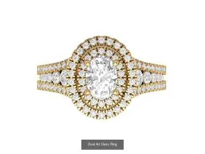 Oval Solitaire Art Deco Ring Collaction 3D Model Collection