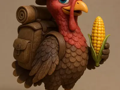 Turkey the Traveler Cute Thanksgiving day figurine for 3D print 3D print model
