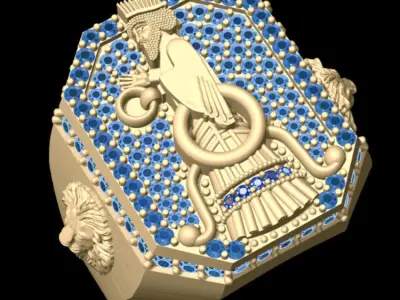 Farvahar and Lion Gem Ring 3D print model