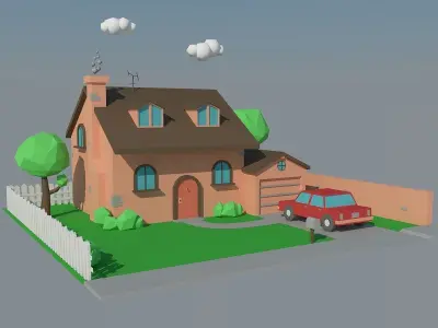 Low Poly House and Car Low-poly 3D model