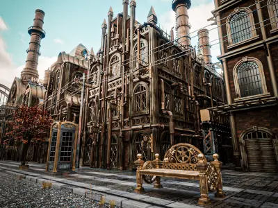 STEAMPUNK INDUSTRIAL BUILDING 4 Low-poly 3D model