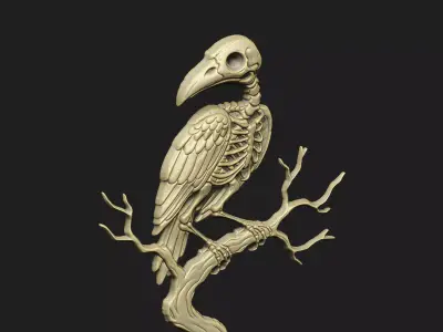 raven crow Corvid cnc cam aspire death macabre skeleton laser 3D print model