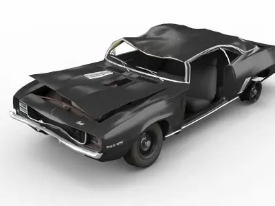 Crashed Chevrolet camaro 1969 Low-poly 3D model