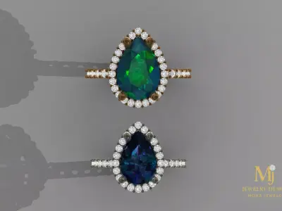 Luxury Emerald Sapphire Diamond Ring 3D Model STL 3DM 55 60 3D print model