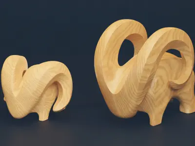 Modern abstract pair of goats sculpture 016 Low-poly 3D model
