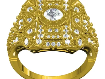 Vintage Bezel Set Art Deco Ring for Women 3D print model