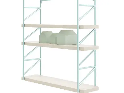 Wall Shelf with House Shape Blocks 3D model