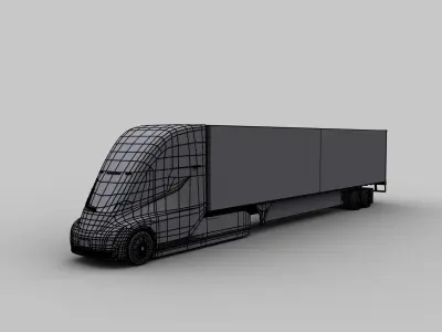 Electric truck and Trailer Lowpoly Low-poly 3D model