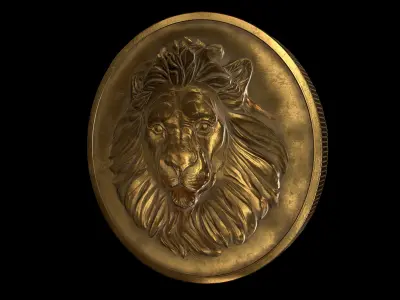 Lion Coin lowpoly PBR and Hipoly asset Low-poly 3D model
