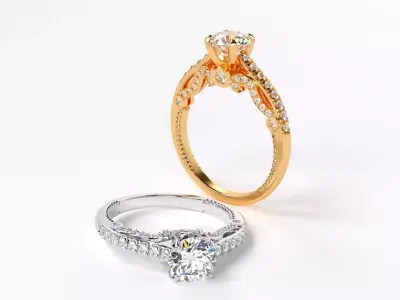 classic gold engagement ring with 1ct diamond 3D print model