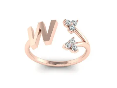 Jewelry Alphabet Ring W with Diamonds  3D print model