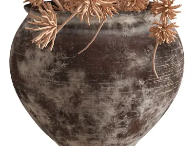 Faux Autumn Branches Rustic Ceramic Vase 3D model