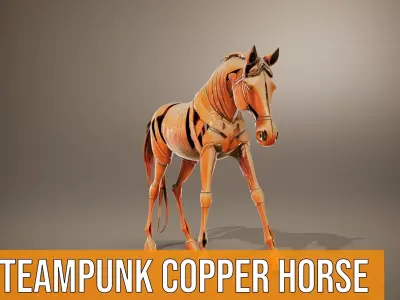 Steampunk Copper Horse model pack Low-poly 3D model