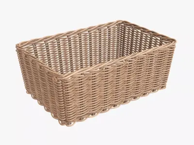 Wicker basket rectangular 01 light brown 3D model