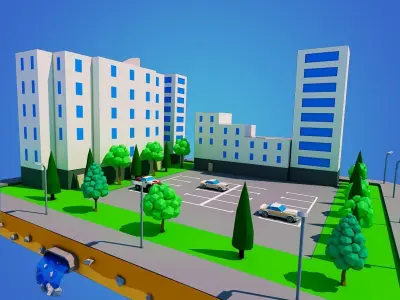 Low Poly City Block Low-poly 3D model